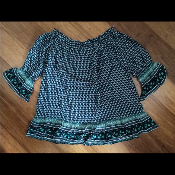 Love Tops - LOVE brand floral blue green off shoulder blouse plus